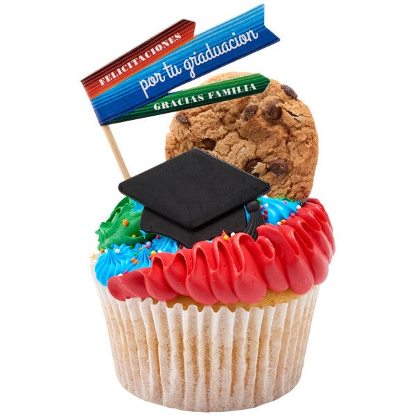 Black Grad Hat Cupcake Rings, 12ct