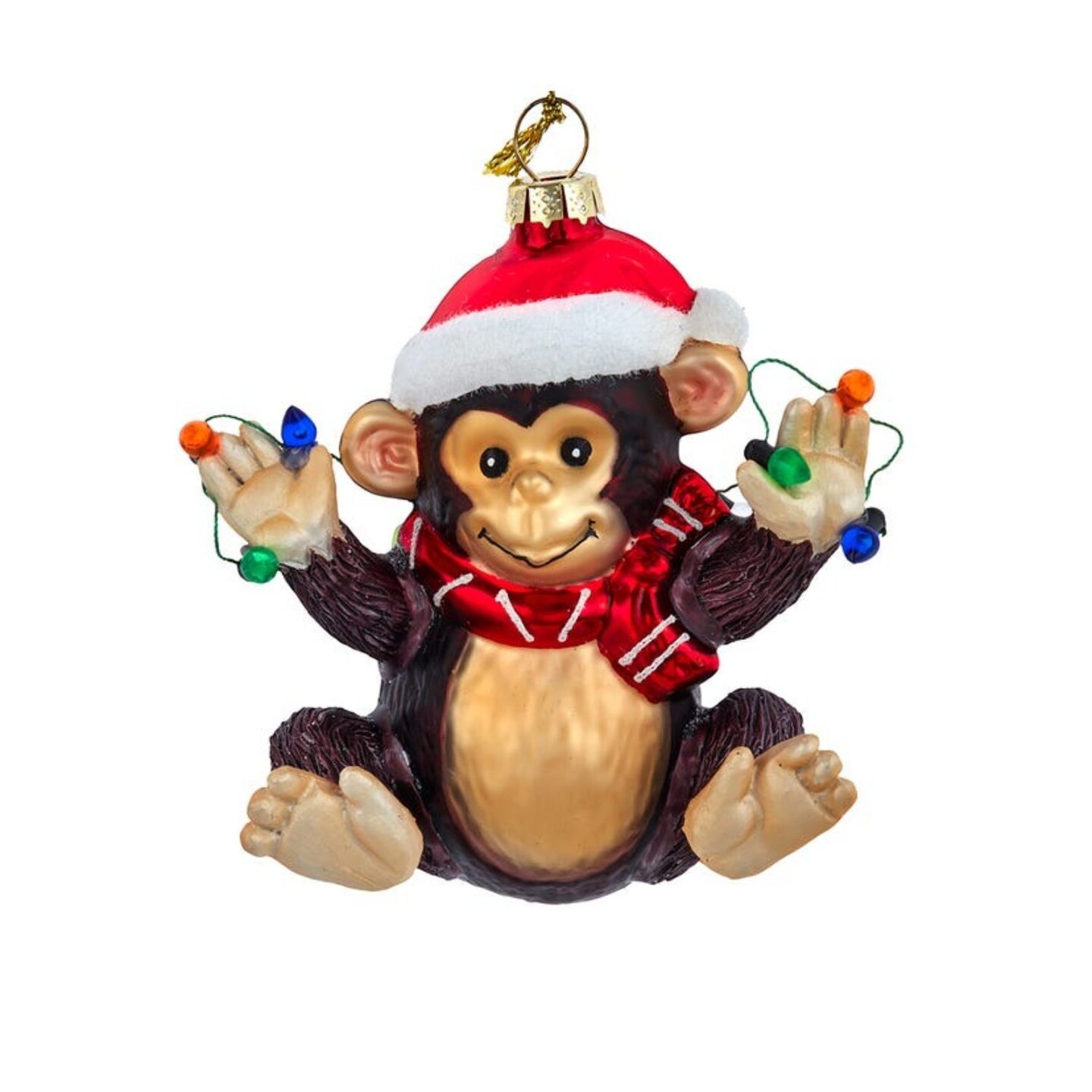 KSA Set of 6 Brown Monkey with Miniature Light Strand Christmas Ornaments 4&#x22;