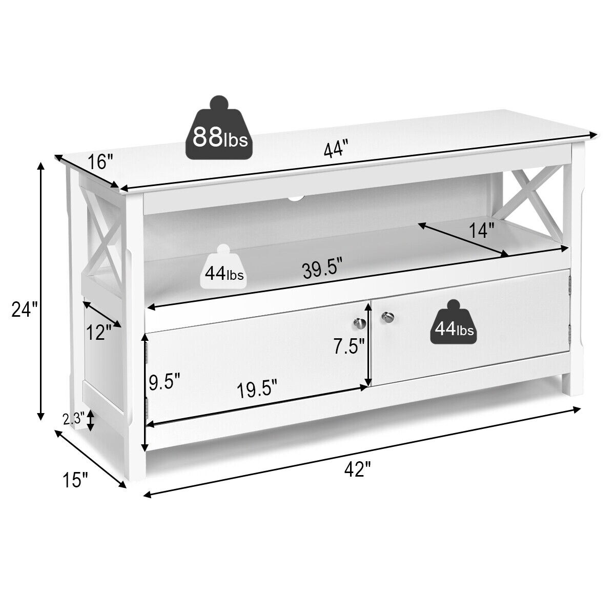 44 Inch Wooden Storage Cabinet TV Stand
