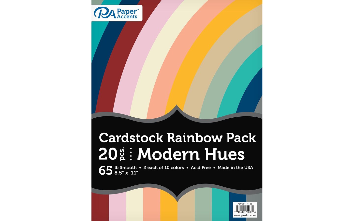 Accent Design Paper Accents Variety Pack Rainbow Cardstock 8.5" x 11" Modern Hues, 65lb Colored Cardstock Paper For Card Making, Scrapbooking, Printing, Quilling and Crafts, 20 Piece Pack