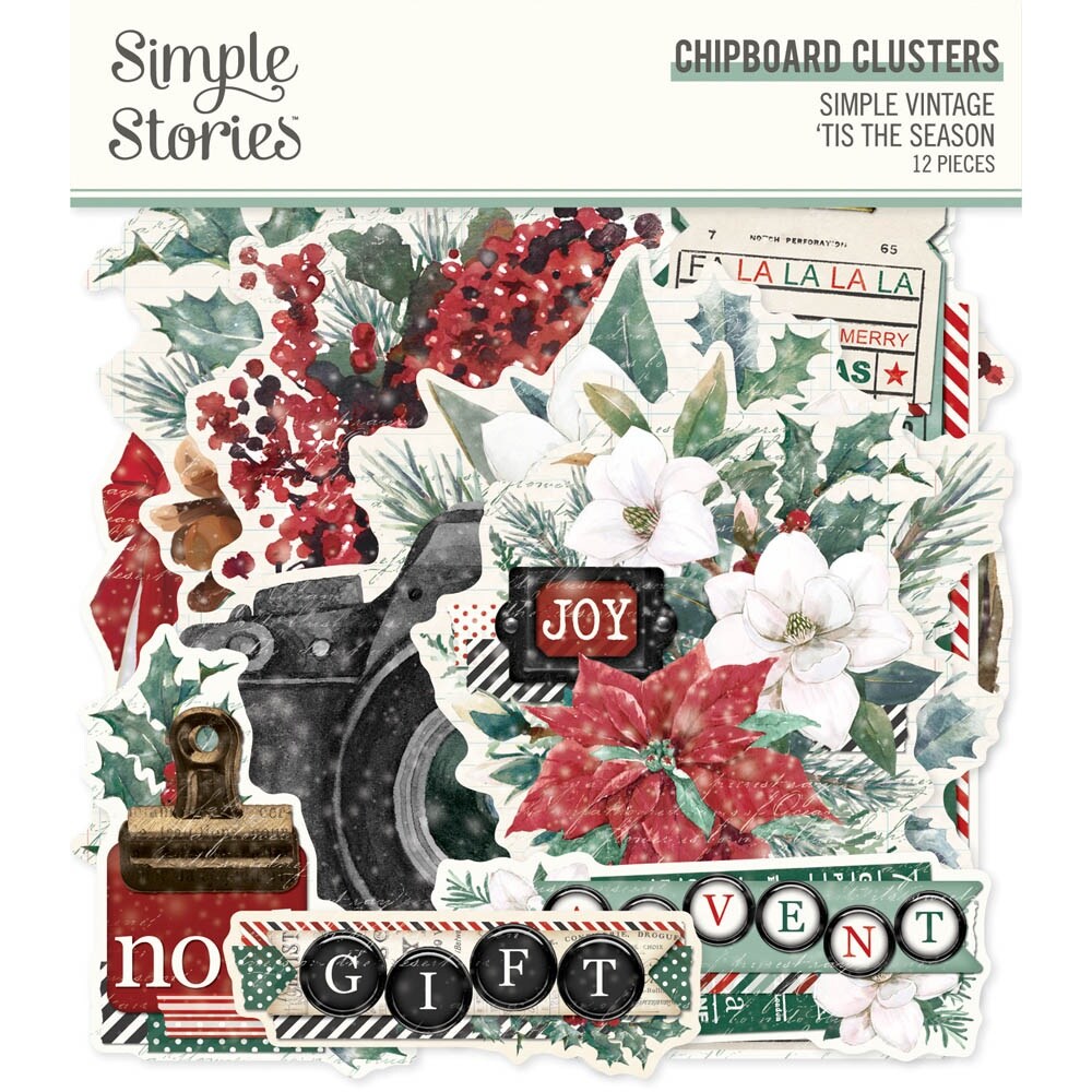 Simple Vintage &#x27;Tis The Season Chipboard Clusters-