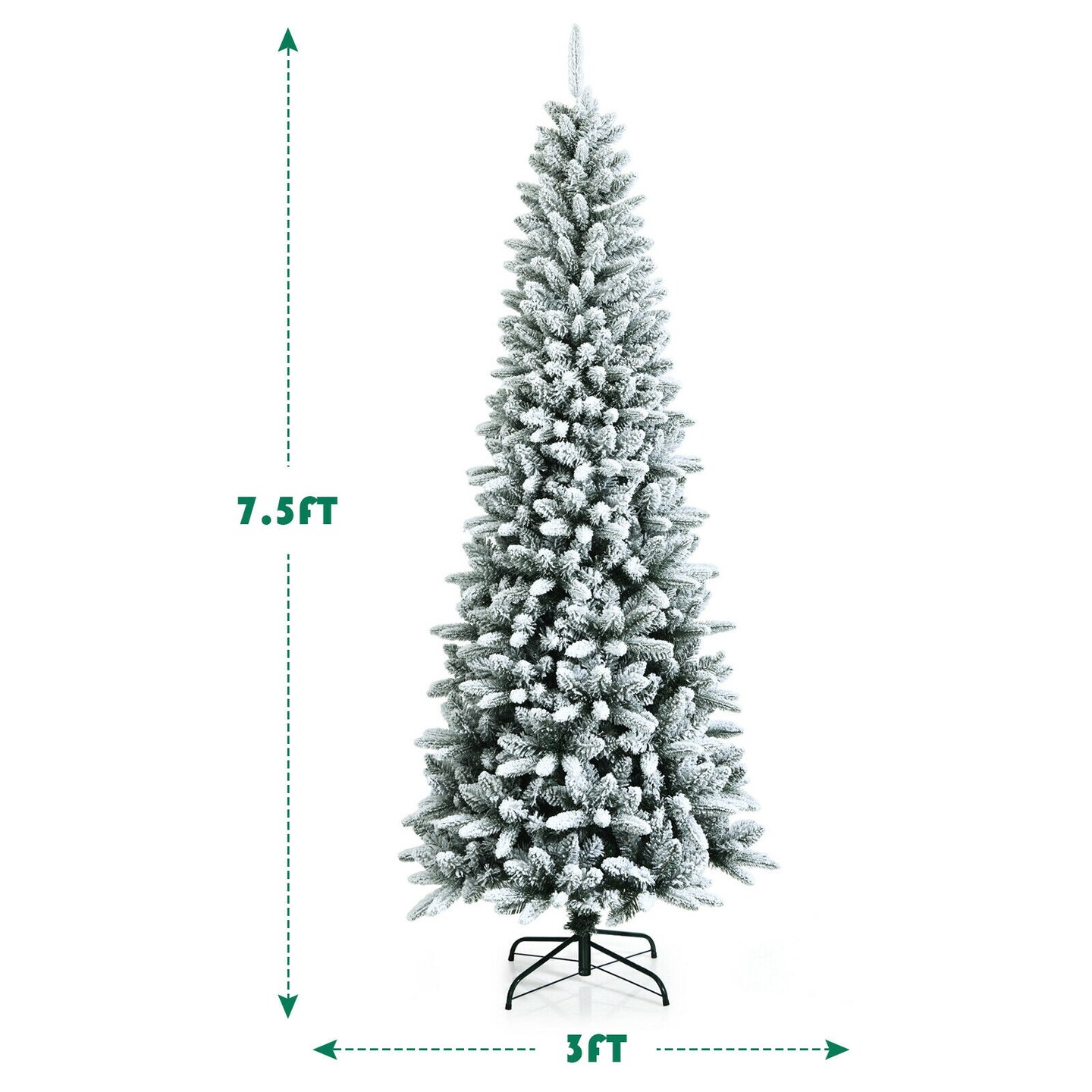 Snow-Flocked Hinged Artificial Christmas Pencil Tree with Mixed Tips