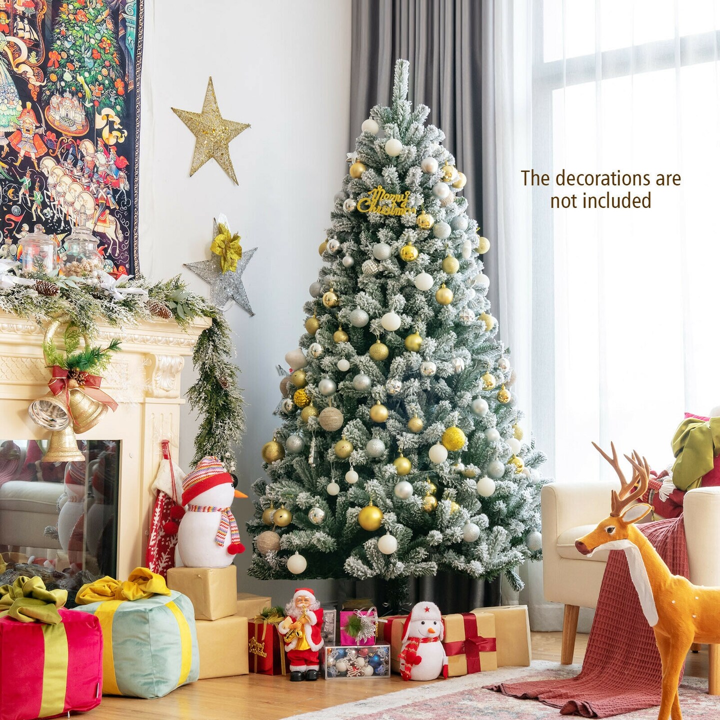 Pre-lit Snow Flocked Hinged Christmas Tree Perfect for Festive Season Decoration