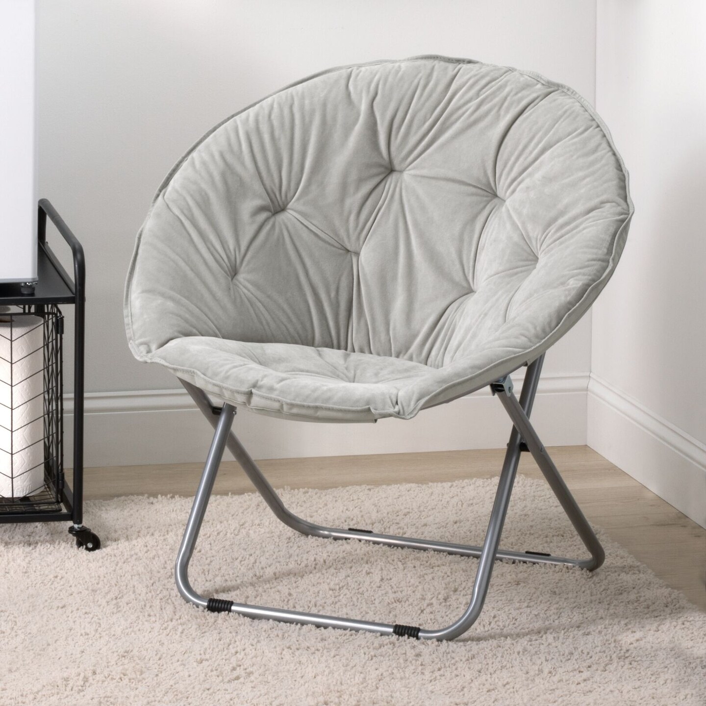 mDesign Urban Papasan Saucer Moon Chair, Foldable Metal Frame