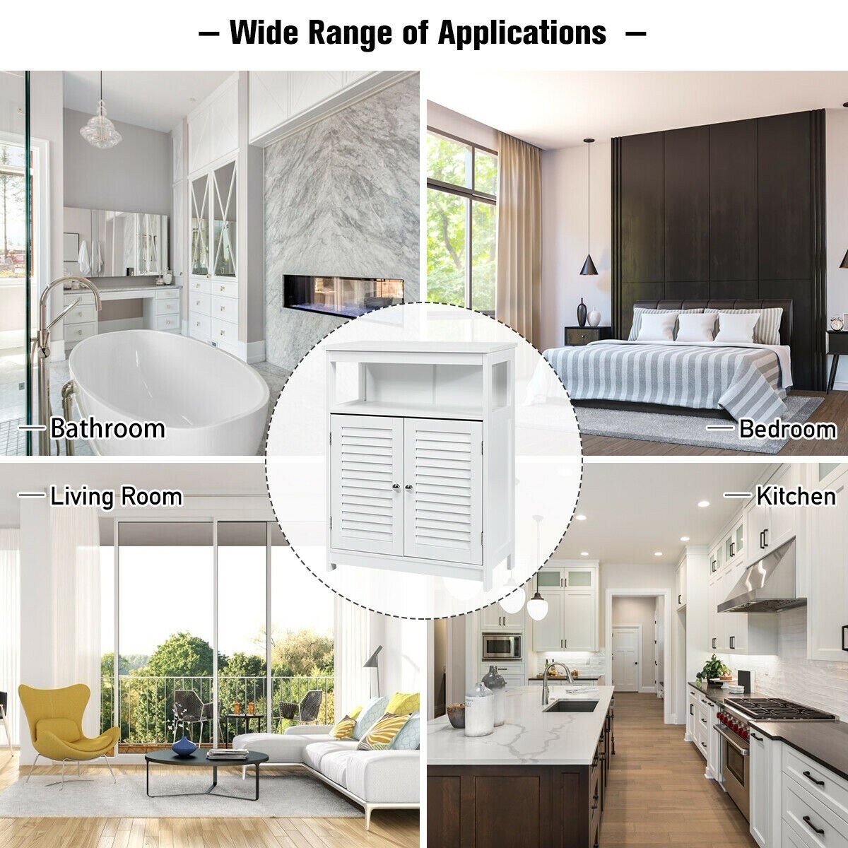 MDF Bathroom Storage Cabinet with Shutter Doors and Adjustable Shelves