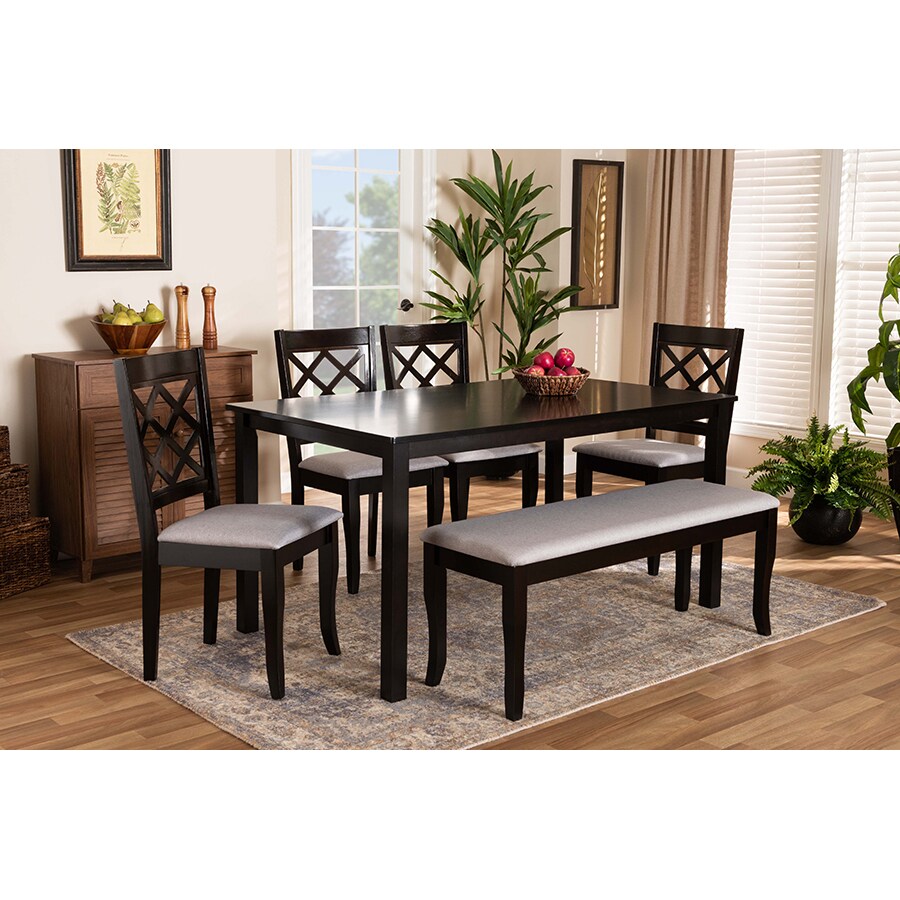 Wholesale Interiors Baxton Studio Andor Modern and Contemporary Grey Fabric Upholstered and Dark Brown Finished Wood 6 Piece Dining Set