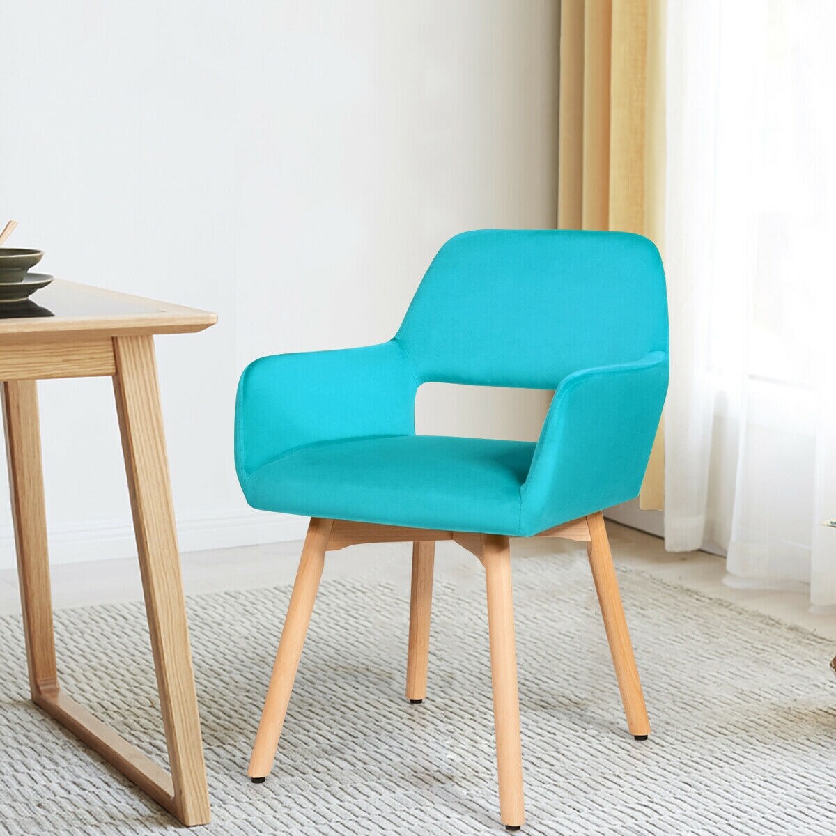 Set of 2 Modern Accent Armchairs with Ergonomic Backrests and Solid Wood Legs