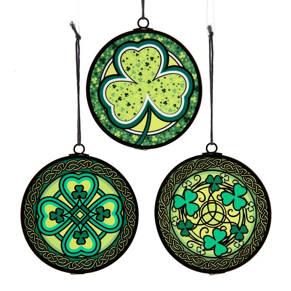 KSA Pack of 12 Irish Stained Glass Christmas Ornaments 7.5&#x22;