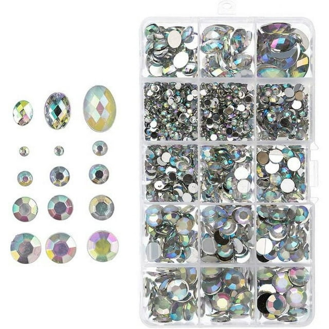 John Bead Crystal AB Assorted Round & Oval Acrylic Flat Back Rhinestones Box