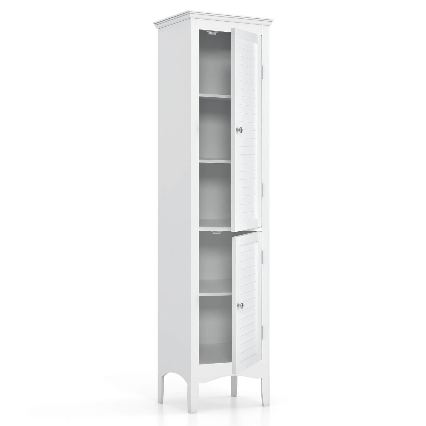 Tall Bathroom Floor Cabinet with Shutter Doors and Adjustable Shelf-White