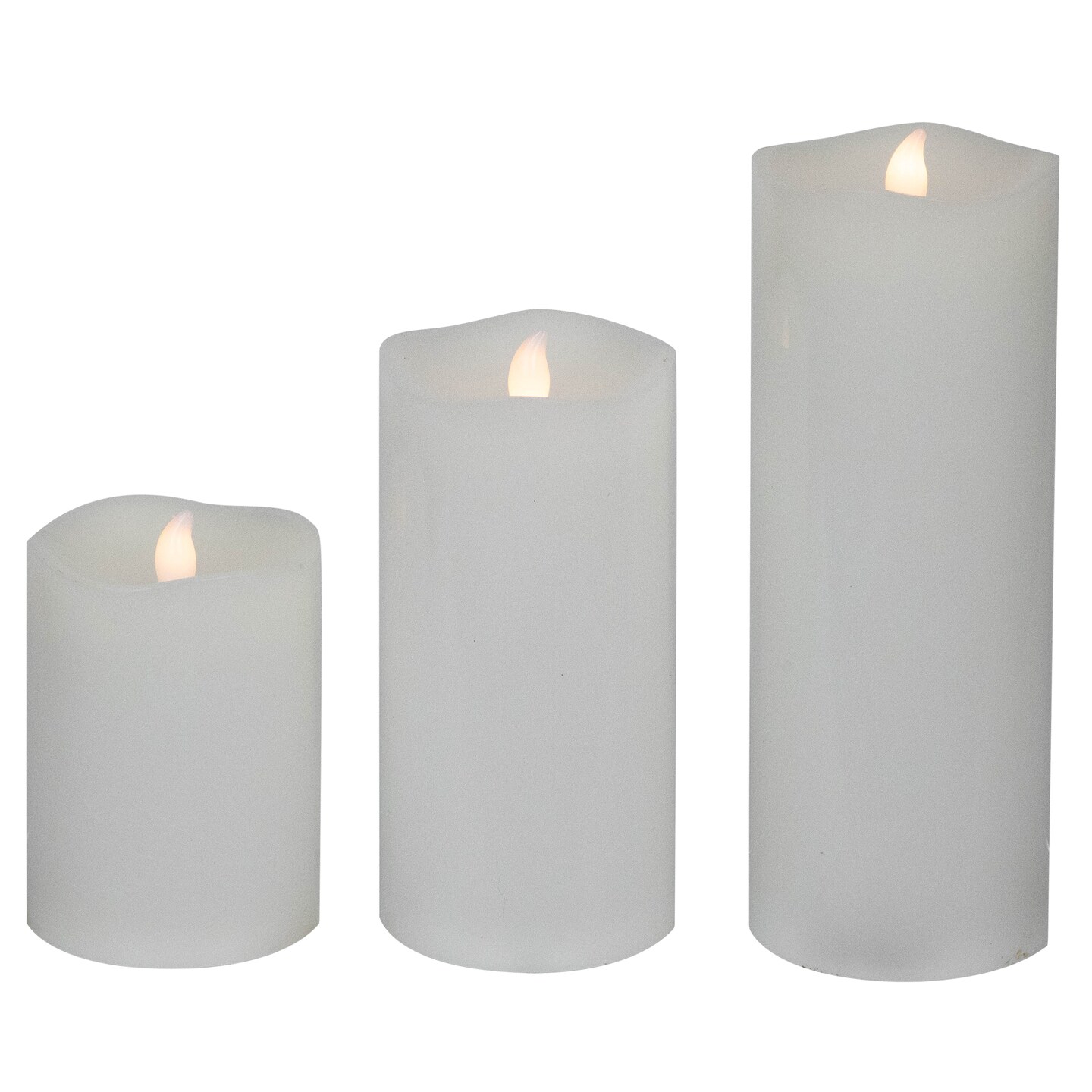 Northlight LED Flickering Flameless Wax Pillar Candles - 8" - White - Set of 3