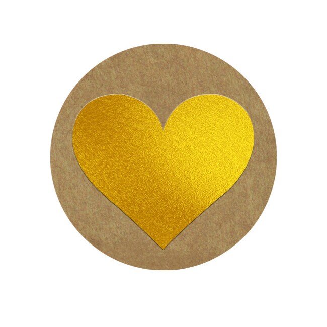 Great Papers! Seals, Self-Adhesive, Gold Foil Heart on Kraft, 1.57&#x22; Diameter, 250 Seals/Roll