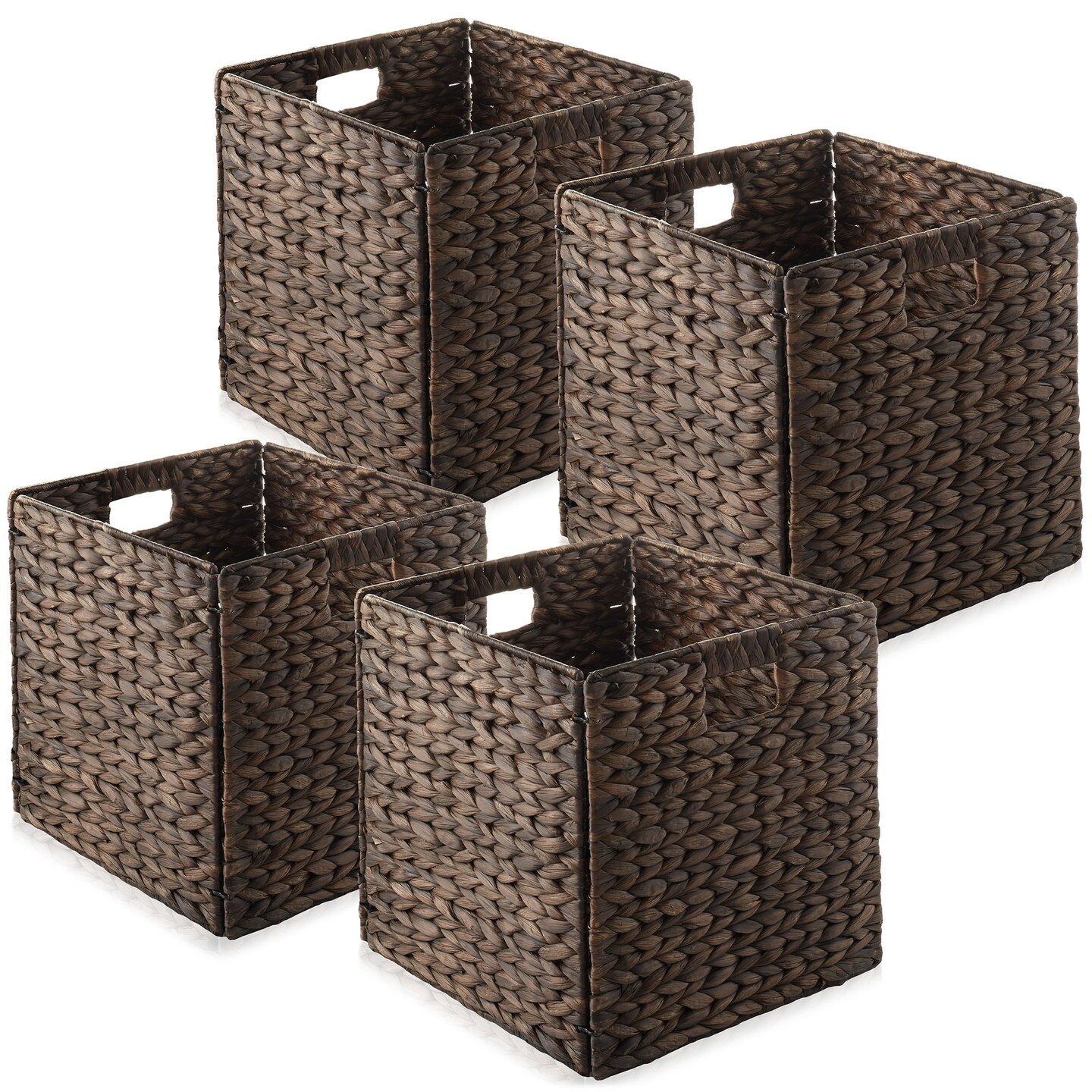 Casafield 12" x 12" Water Hyacinth Storage Baskets, Collapsible Cube Organizers, Woven Bins for Bathroom, Bedroom, Laundry, Pantry, Shelves