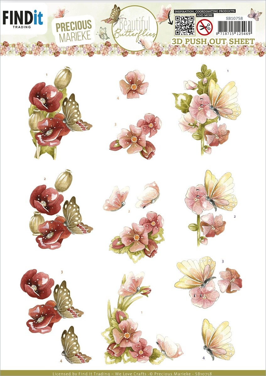 Find It Trading Precious Marieke Punchout Sheet-Red, Beautiful Butterfly
