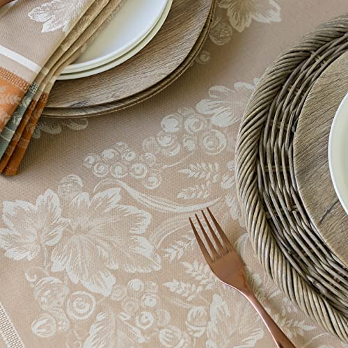Harvest Gathering Heavyweight Engineered Jacquard Fabric Table Cloth Décor for Fall, Harvest and Thanksgiving Tablecloth (Gathering Taupe, 52" x 70" Rectangular)