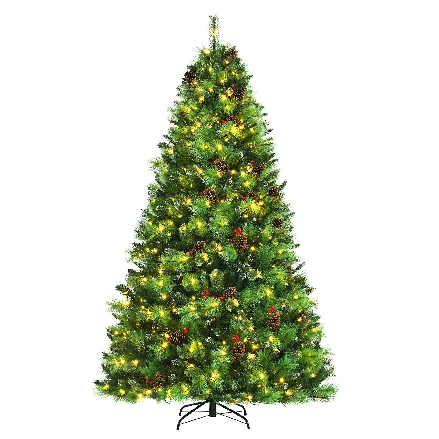 Pre-lit Hinged Christmas Tree with Pine Cones and Red Berries