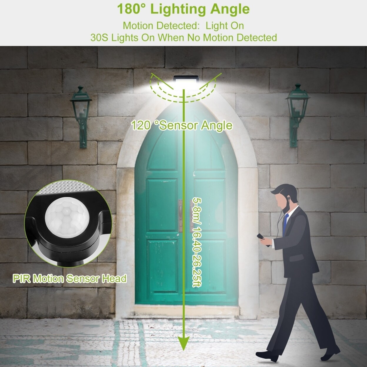 Solar Powered Wall Light 100 Led Waterproof Motion Sensor For Outdoor Use Black