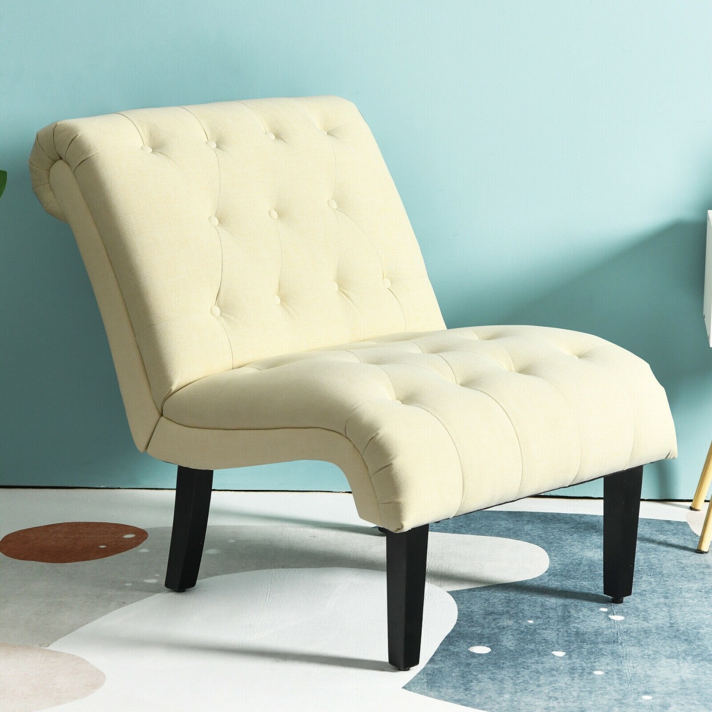 Cotton Linen Fabric Armless Accent Chair with Ergonomic Backrest and Curved Seat