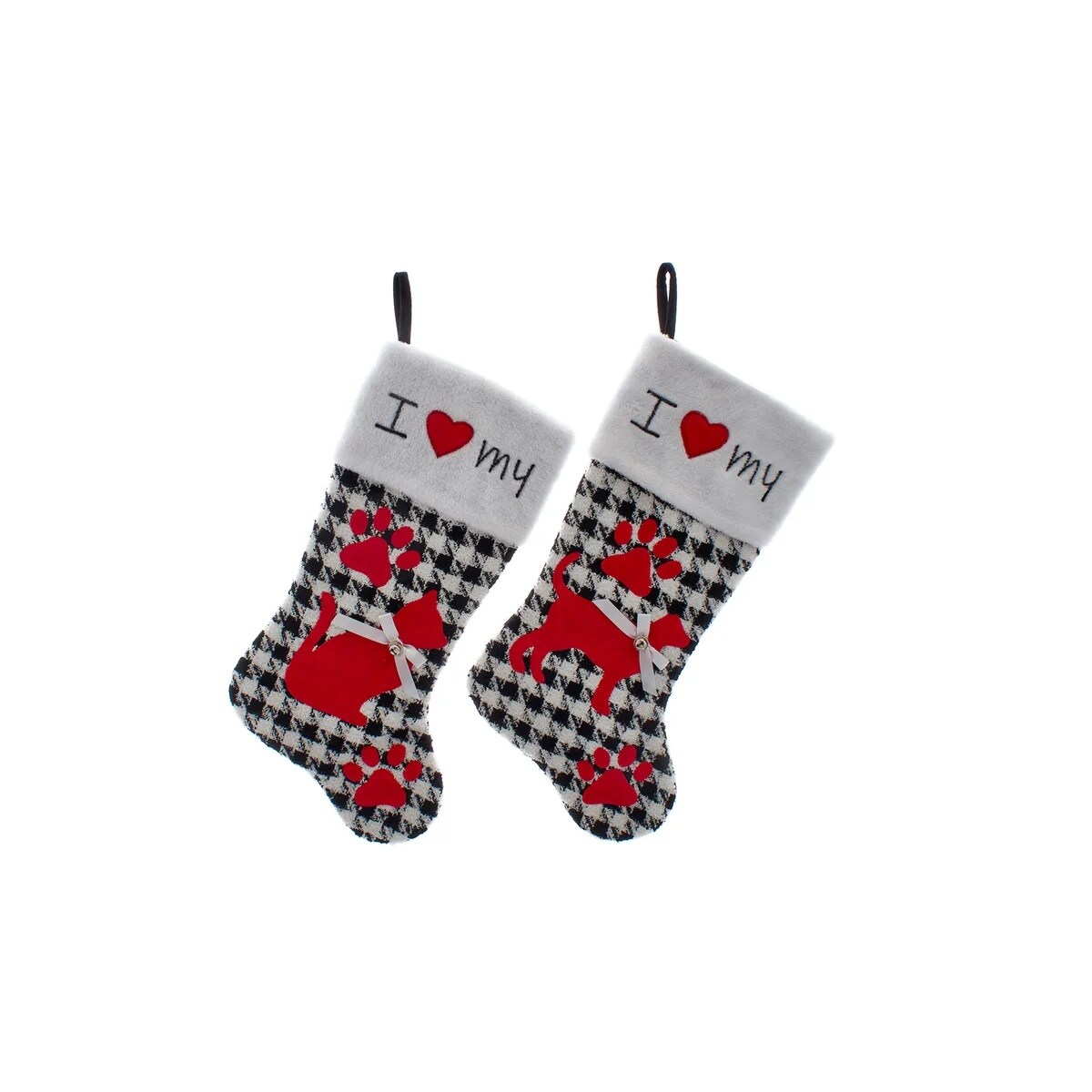 KSA Pack of 6 Houndstooth Dog and Cat Christmas Stockings 20.5&#x22;