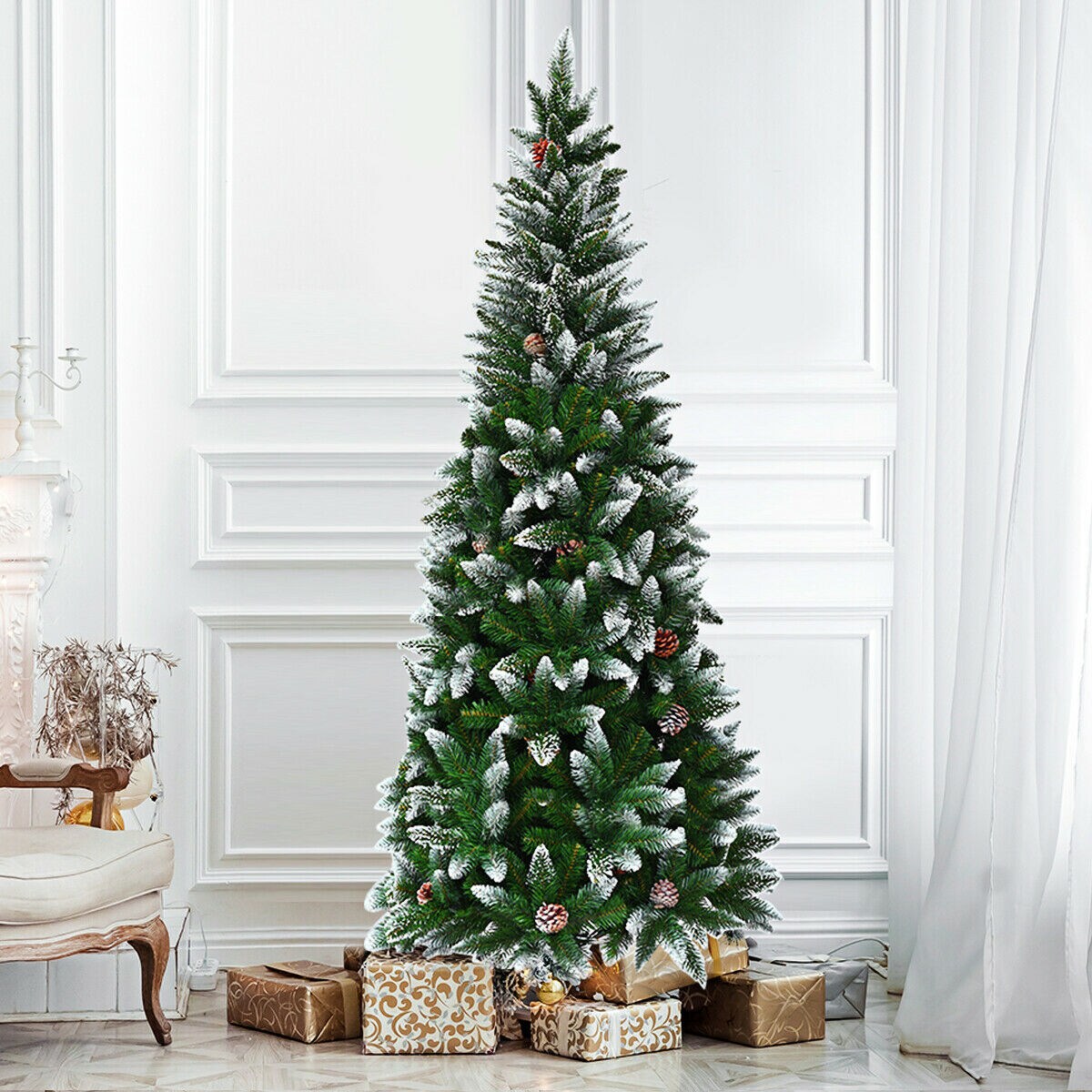 Artificial Pencil Christmas Tree with Pine Cones