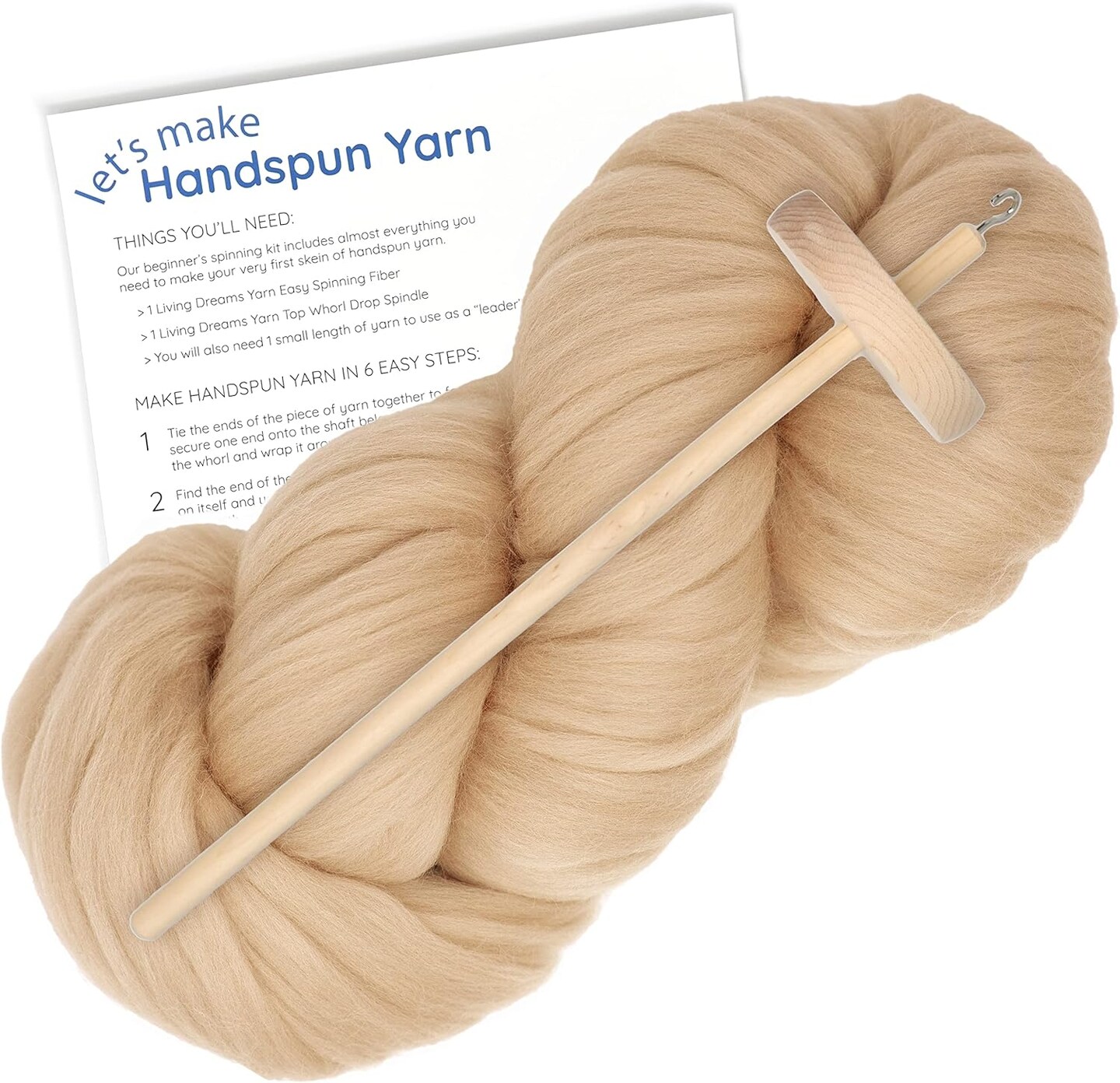 LEARN TO SPIN YARN - Beginner's Spinning Kit with Drop Spindle and Merino Pencil Roving. Choose your color.