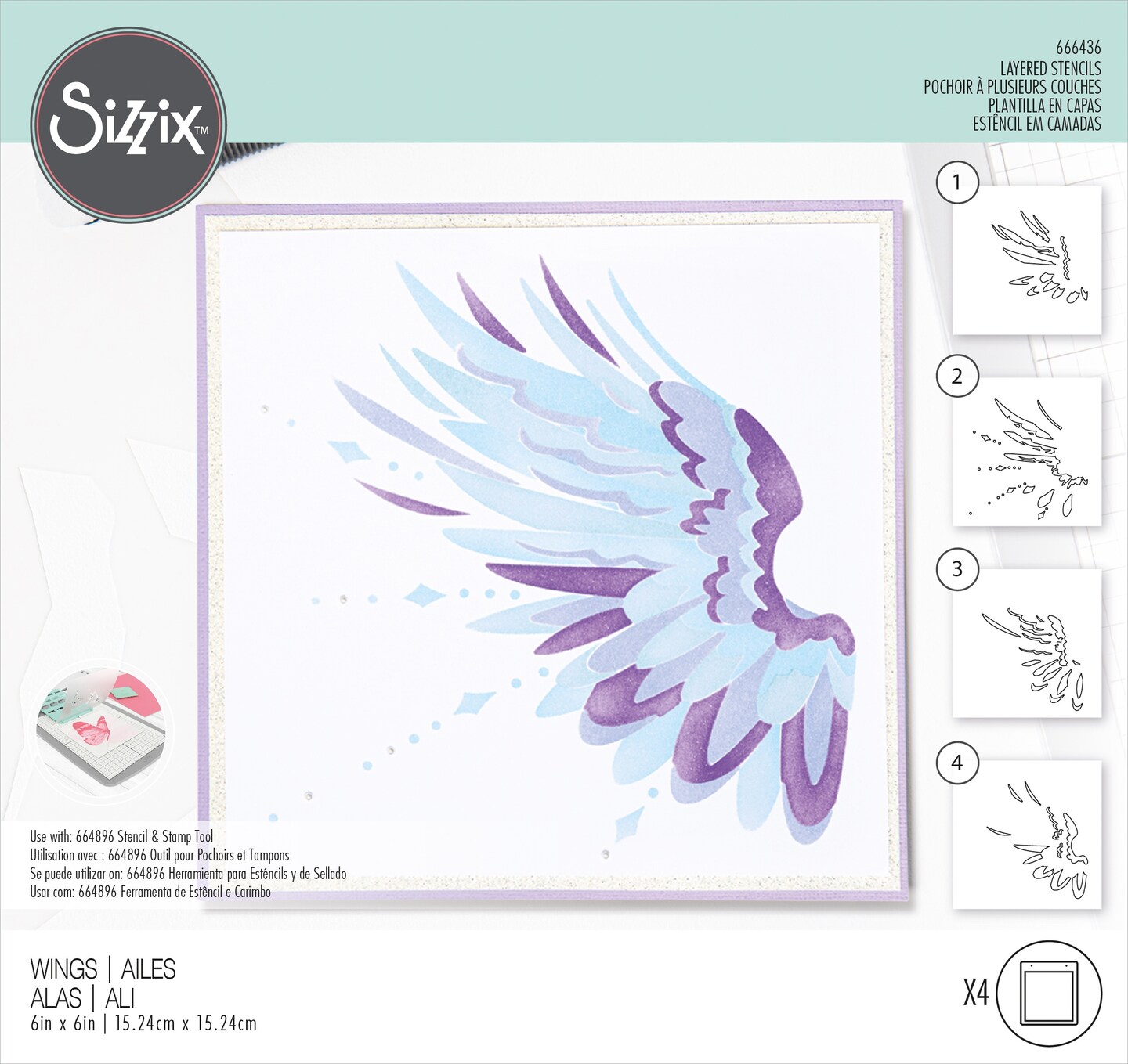 Sizzix Making Tool Layered Stencil 6&#x22;X6&#x22; By Olivia Rose-Wings