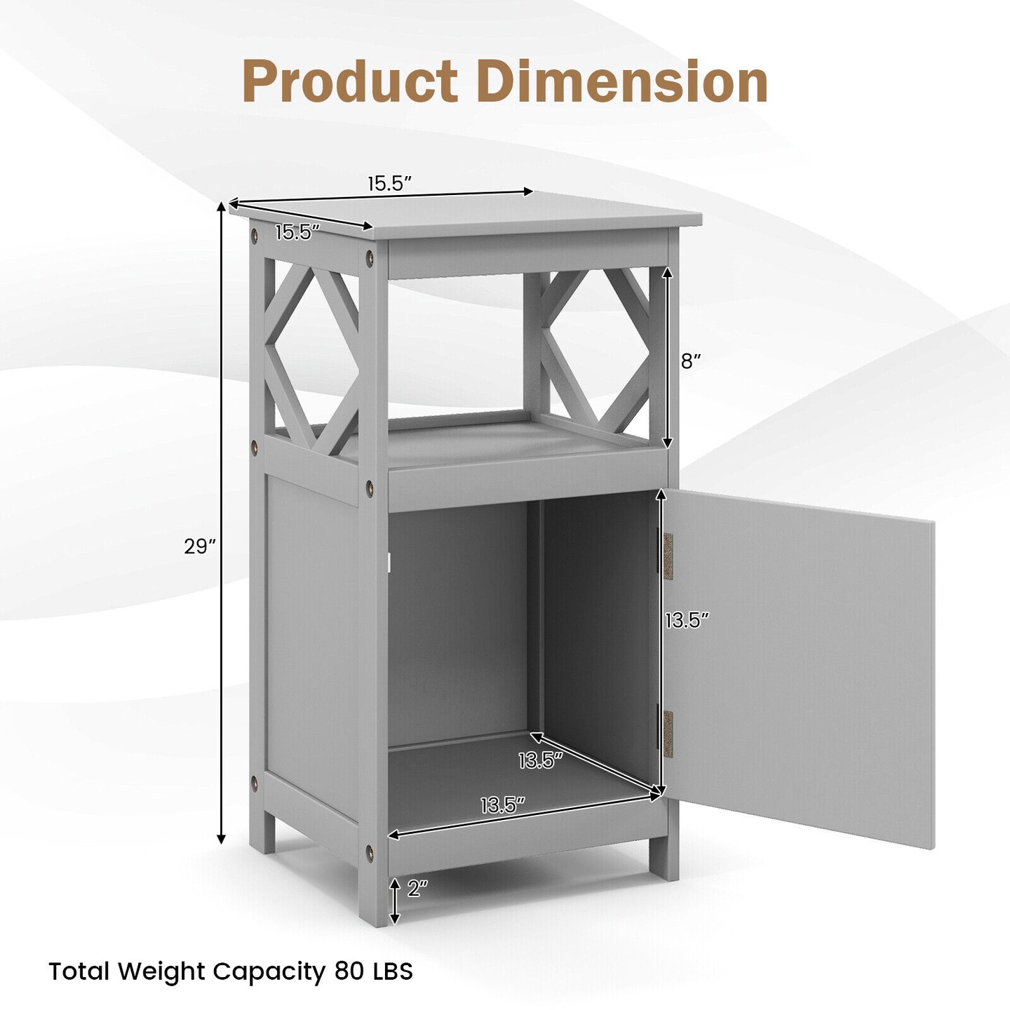 Bathroom Floor Cabinet Side Storage Organizer with Open Shelf and Single Door