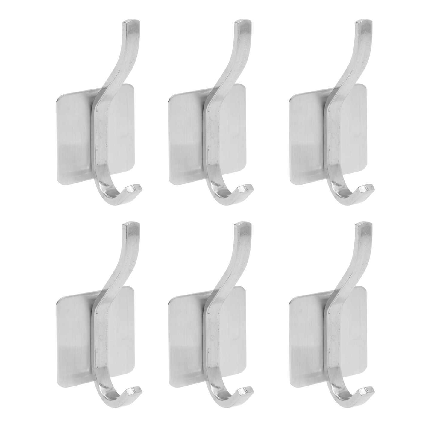 6 Pack Double Post Adhesive Wall Hooks, Heavy Duty Stainless Steel