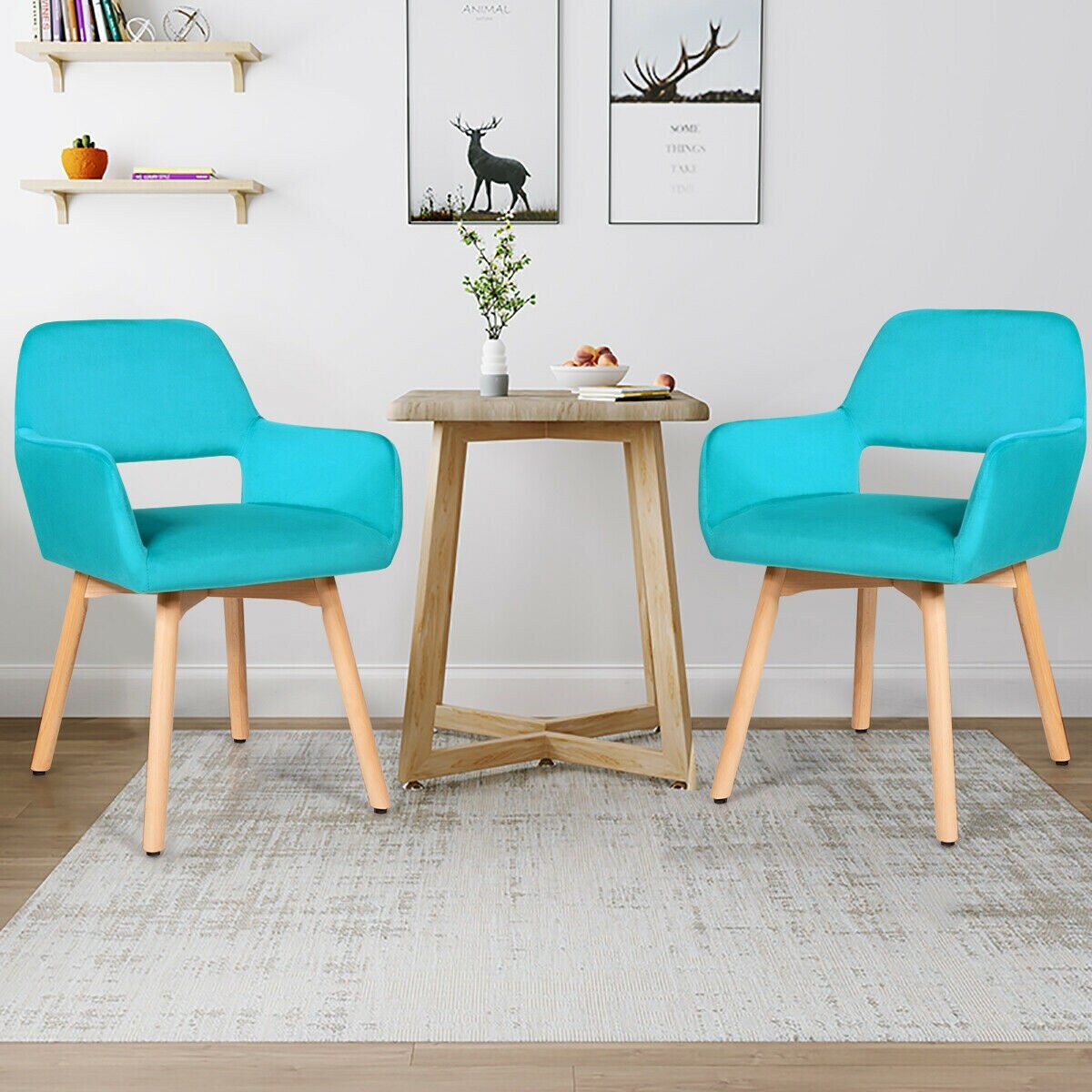 Set of 2 Modern Accent Armchairs with Ergonomic Backrests and Solid Wood Legs