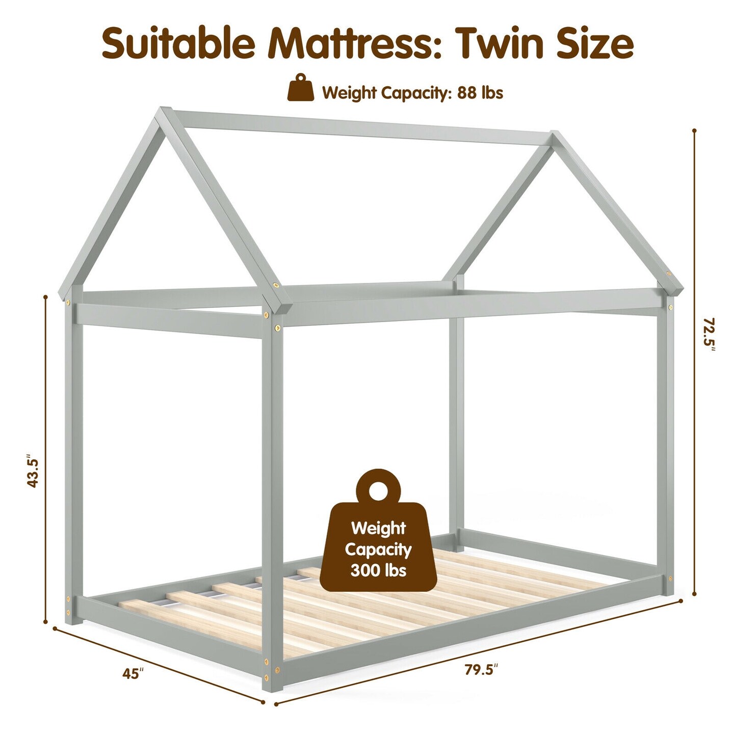 Twin Size Wood House Bed for Kids, Sturdy and Easy Setup