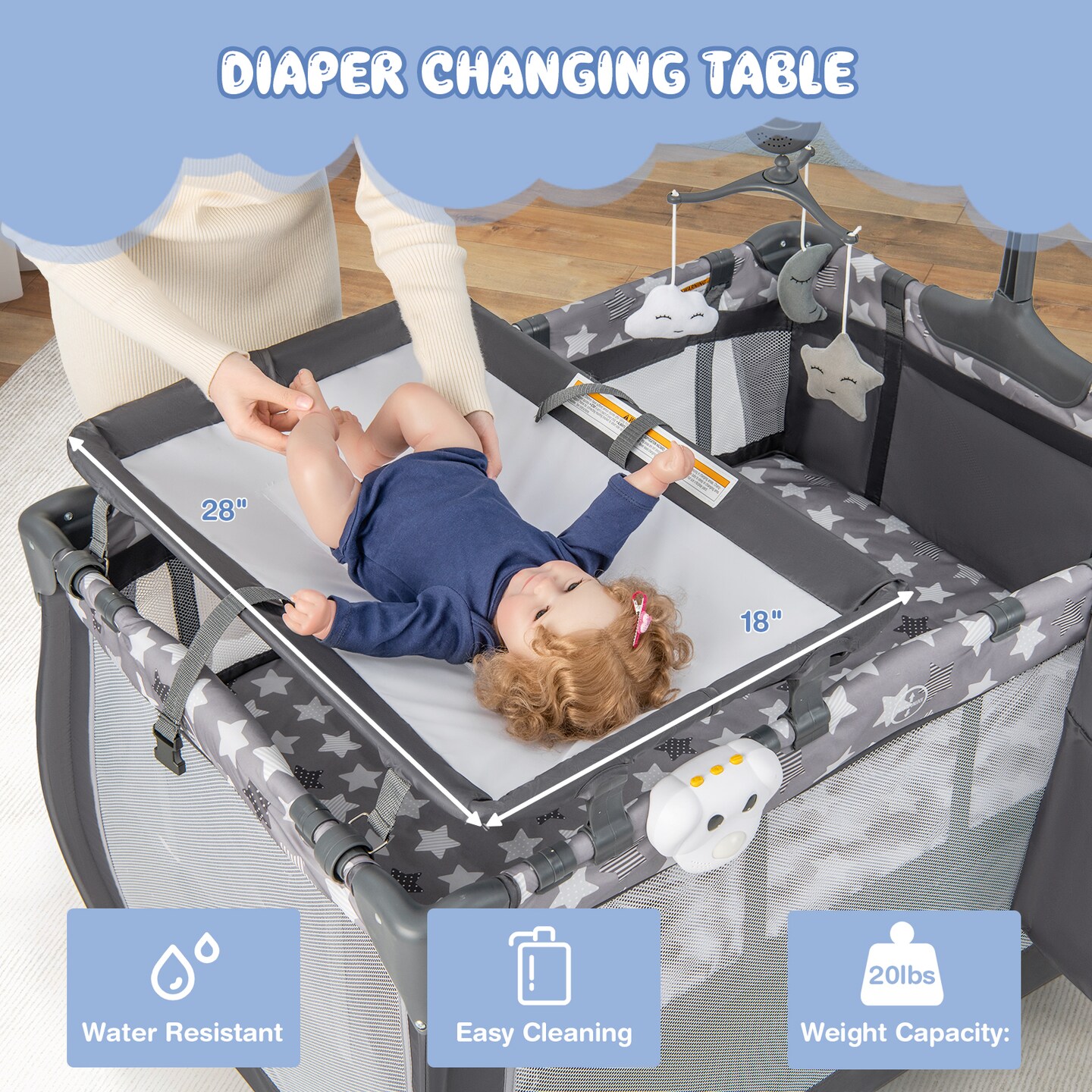 Portable Baby Playard with Changing Table Bassinet and Music Box