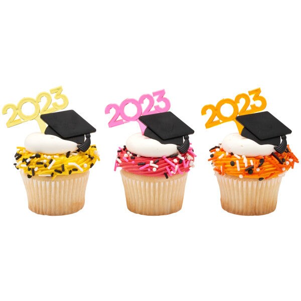 Black Grad Hat Cupcake Rings, 12ct