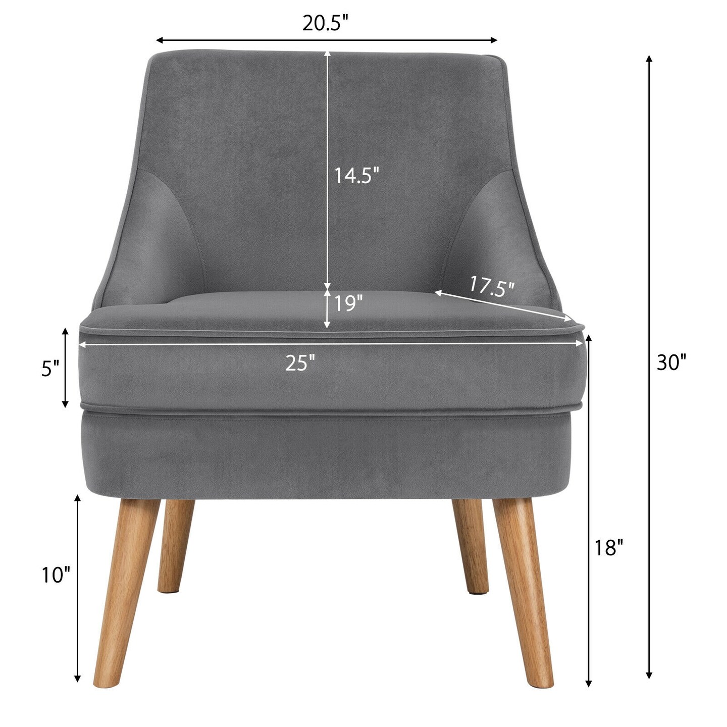 Soft and Comfortable Velvet Upholstered Accent Chair with Ergonomic Curved Backrest and Wooden Legs