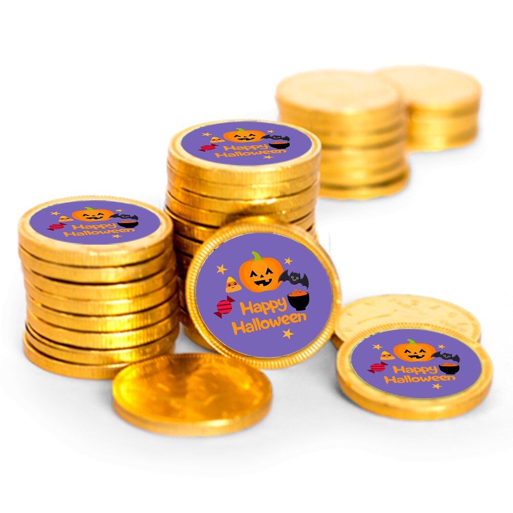 84 Pcs Halloween Candy Party Favors Chocolate Coins - Gold Foil - Pumpkin &#x26; Bats