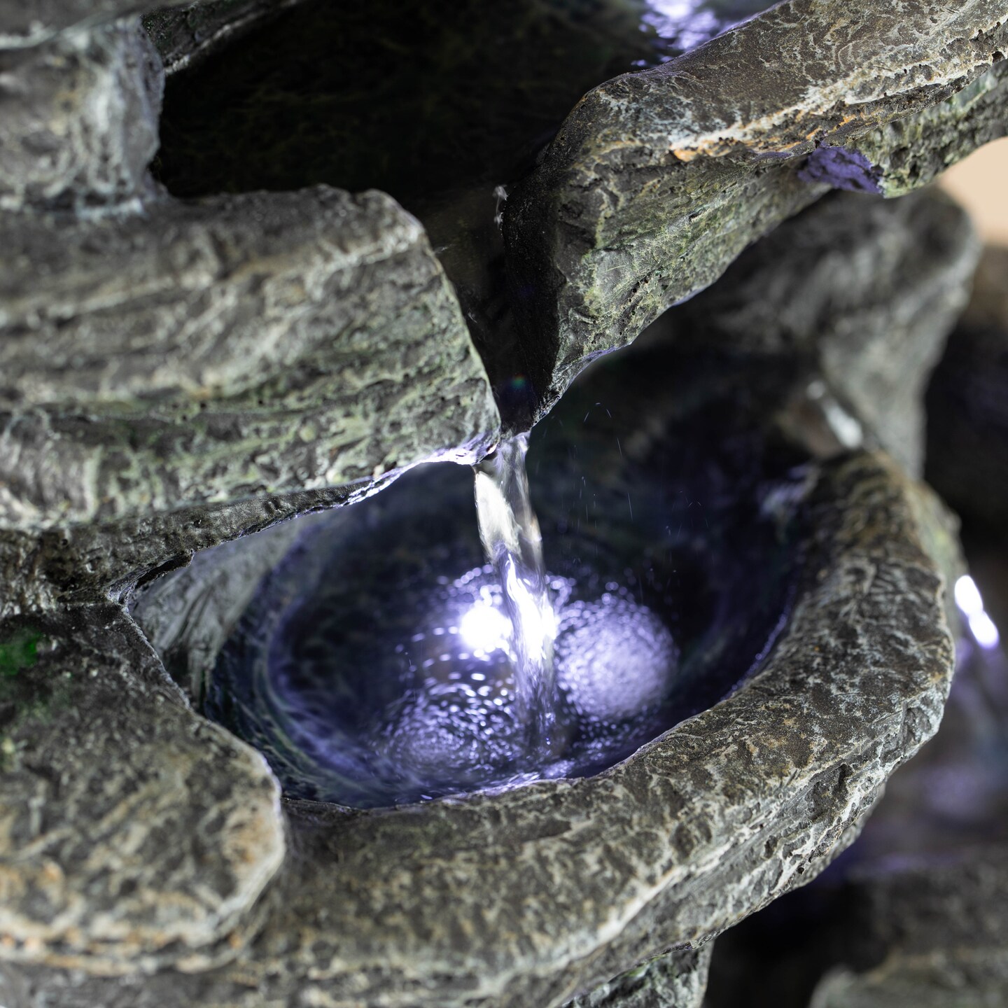 Cascading Electric Powered 5-Tier Rock Water Fountain 18&#x22; with LED Lights for Indoor and Outdoor Use