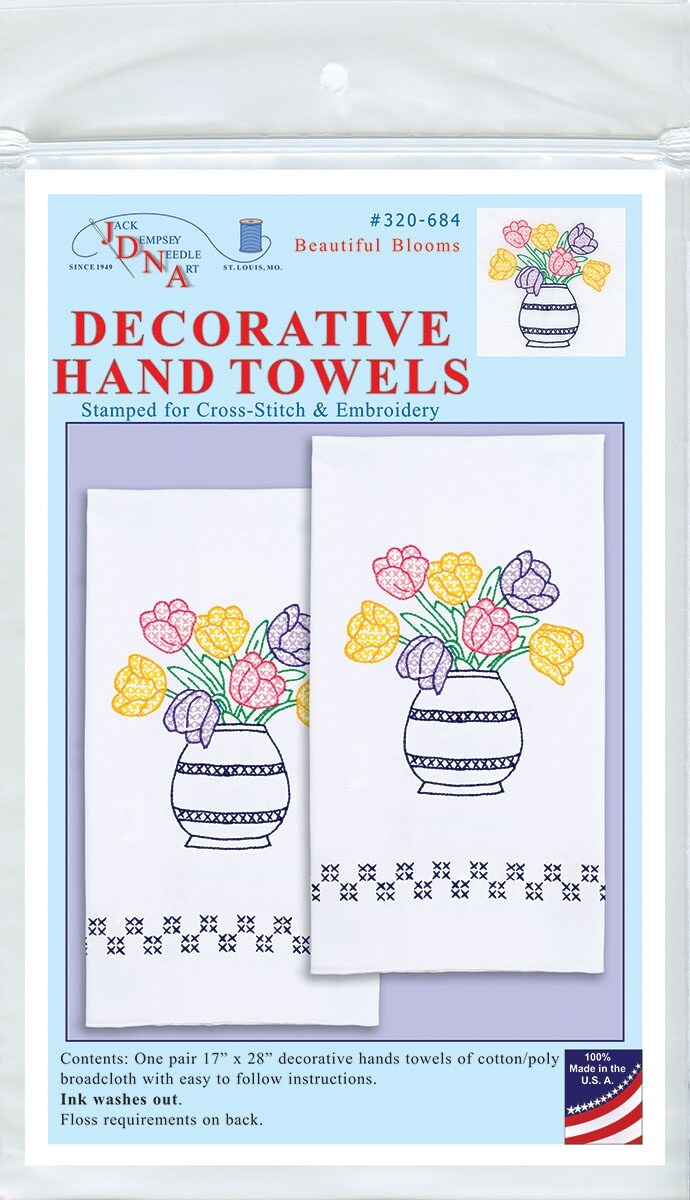 Jack Dempsey Stamped Decorative Hand Towel Pair 17&#x22;X28&#x22;-Beautiful Blooms