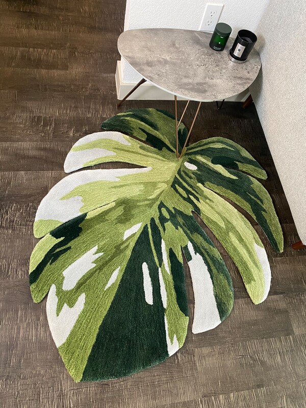 Green Leaf Area Rug for Nursery, Monstera Leaf Rug, Handmade Leaf Area ...