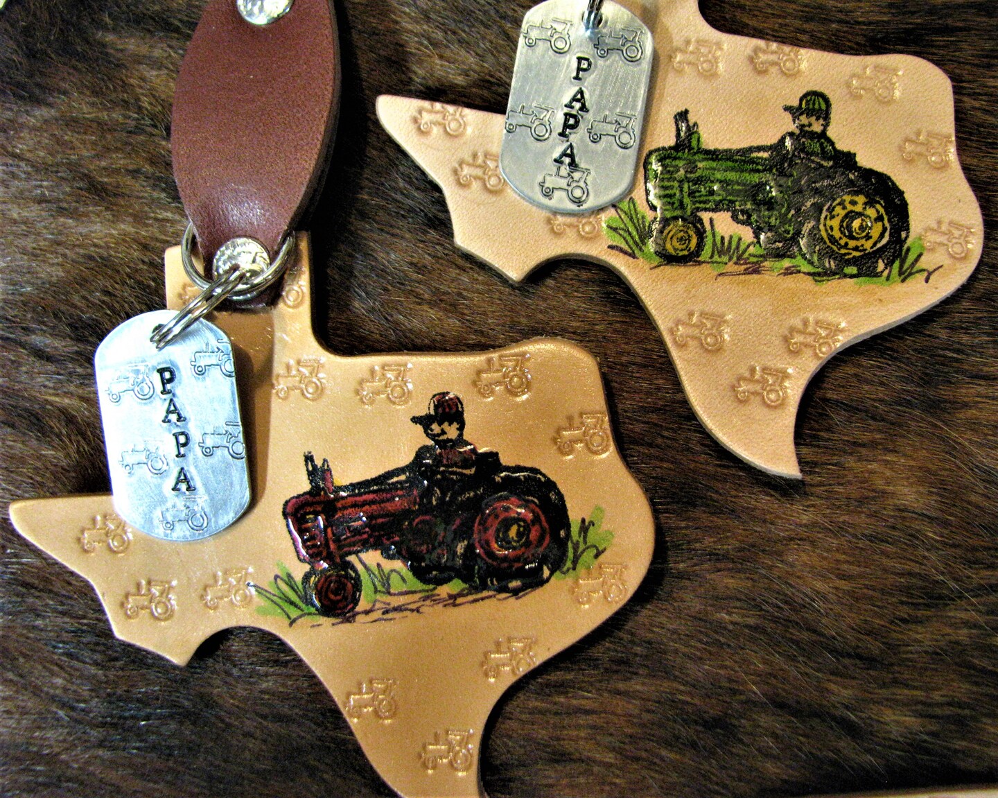 TEXAS TRACTOR REAL LEATHER KEY CHAIN FOR MEN, NAMES ADDED FREE! Any ...