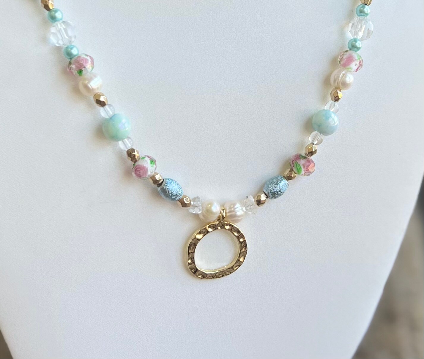 Men's Pearl Necklace with Hand-Painted Glass Beads