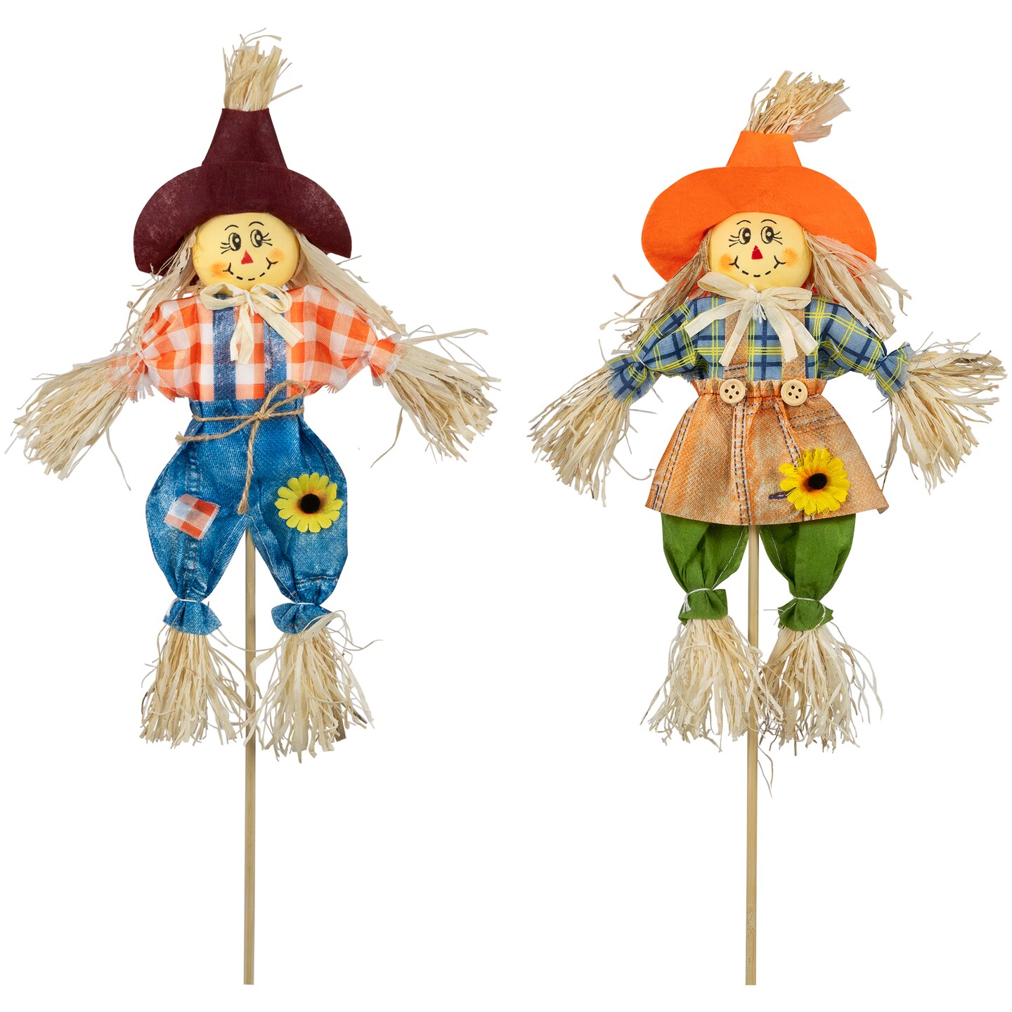 Northlight Set of 2 Boy and Girl Fall Harvest Scarecrow Crafting Picks 18&#x22;