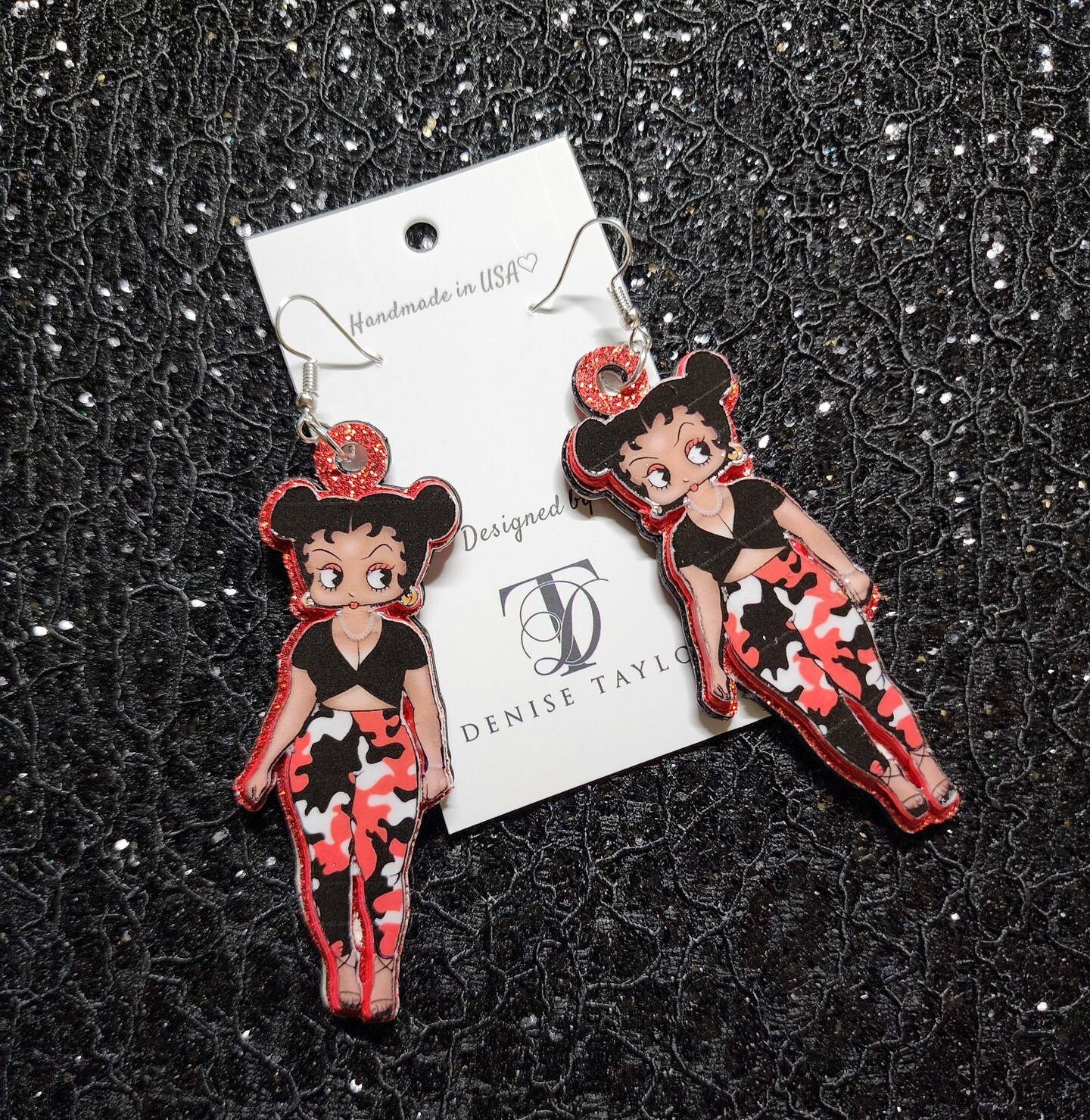 Handmade Betty Boop Camouflage Dangle and Drop Earrings | MakerPlace by ...