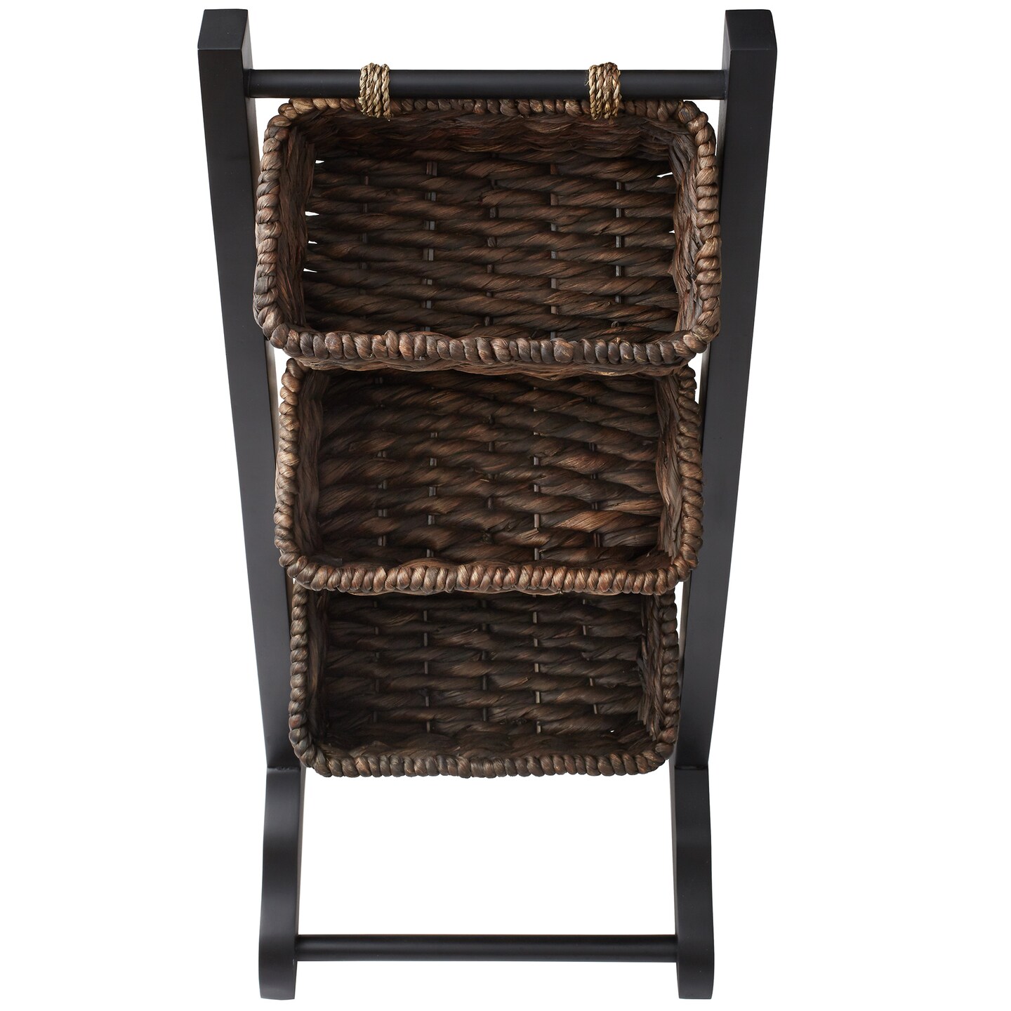Casafield 3-Tier Floor Stand with Water Hyacinth Storage Baskets - Standing Organizer Rack for Bathroom, Kitchen, Laundry, Living Room