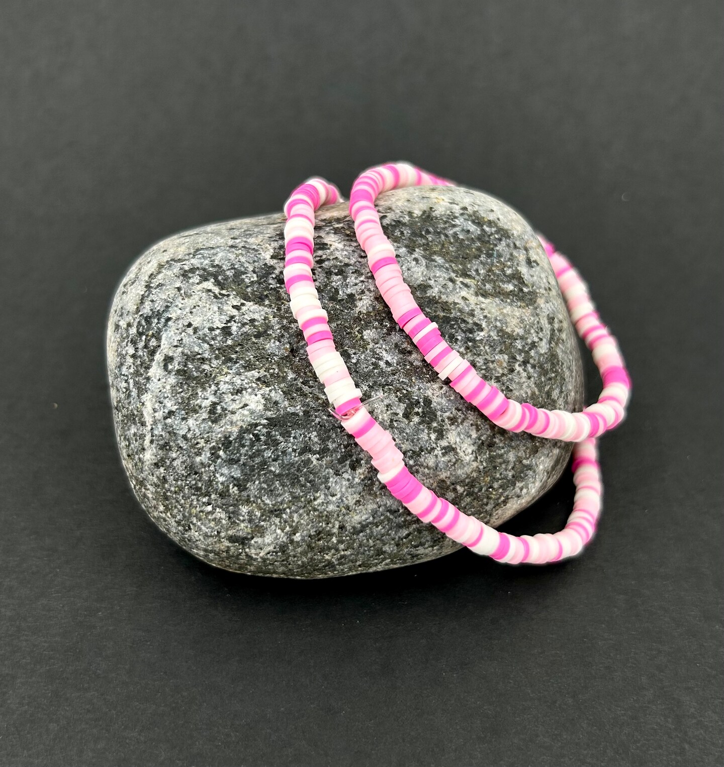 Fuchsia, Pink, and White Heishi Clay BRACELET by RML Jewelry