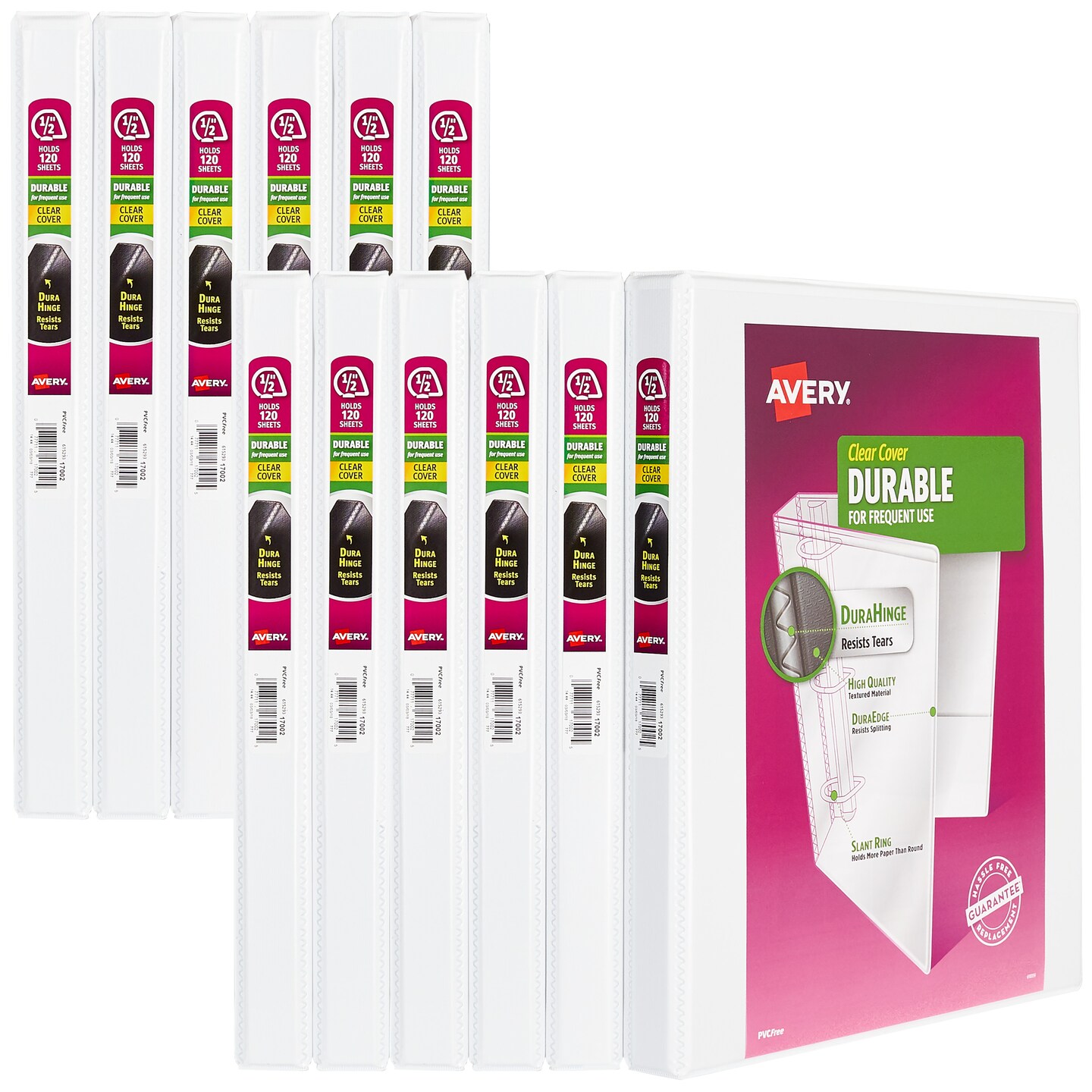 Avery Durable View 3 Ring Binder, 0.5&#x22; Slant Rings, 1 White Binder (17002) - 12 Pack