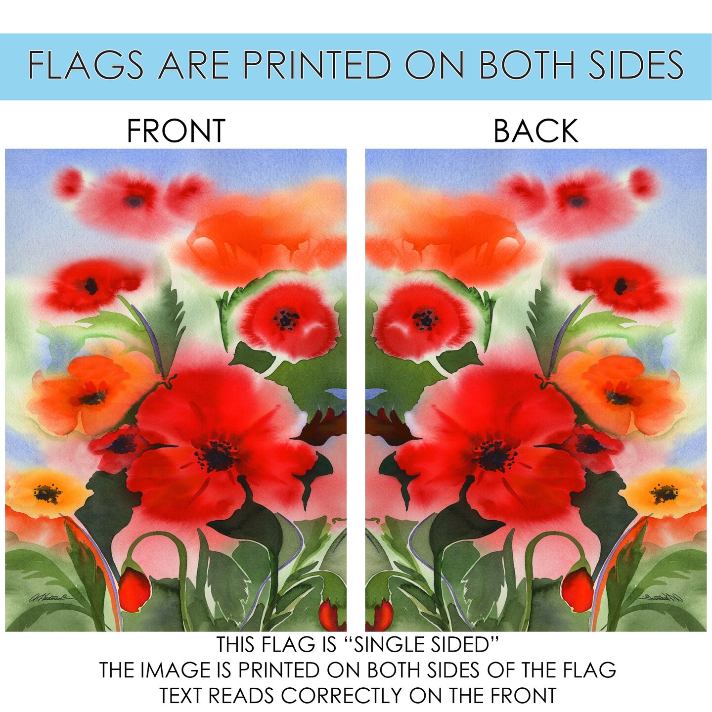 Watercolor Poppies Decorative Flower Flag