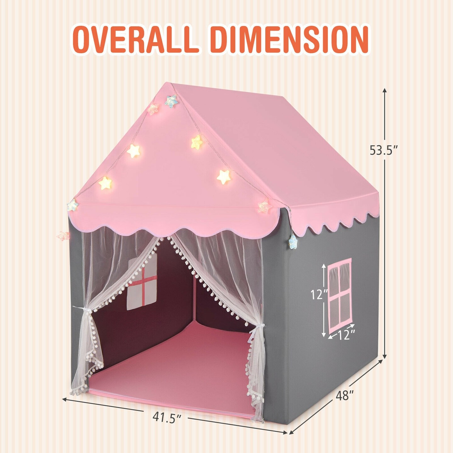 Kids Playhouse Tent with Star Lights and Mat Perfect for Birthday Gift