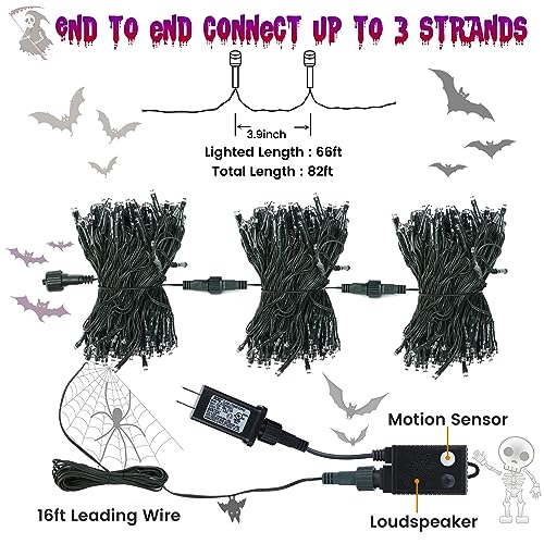 82FT 200 LED Halloween Lights Outdoor,  Halloween String Lights with Spooky Music Waterproof, Plug in Motion Sensor Orange &#x26; Purple String Light for Yard Bedroom Home Party Tree Halloween Decor