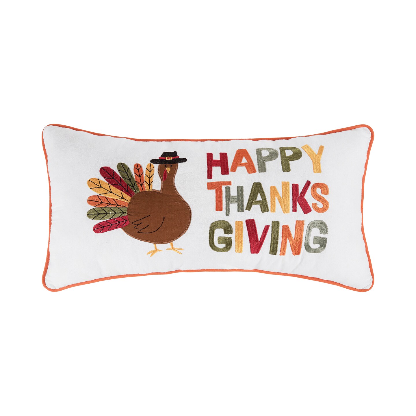 12&#x22; x 24&#x22; Happy Thanksgiving Turkey Embroidered Fall Throw Pillow