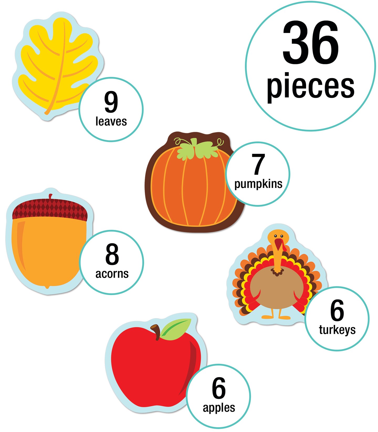 Carson Dellosa 36pc Autumn, Thanksgiving, Halloween Bulletin Board Cutouts, Autumn Leaves, Apple, Acorn, Turkey, Pumpkin Fall Bulletin Board Decorations, Fall Decor, Wall Decor, Classroom Decor