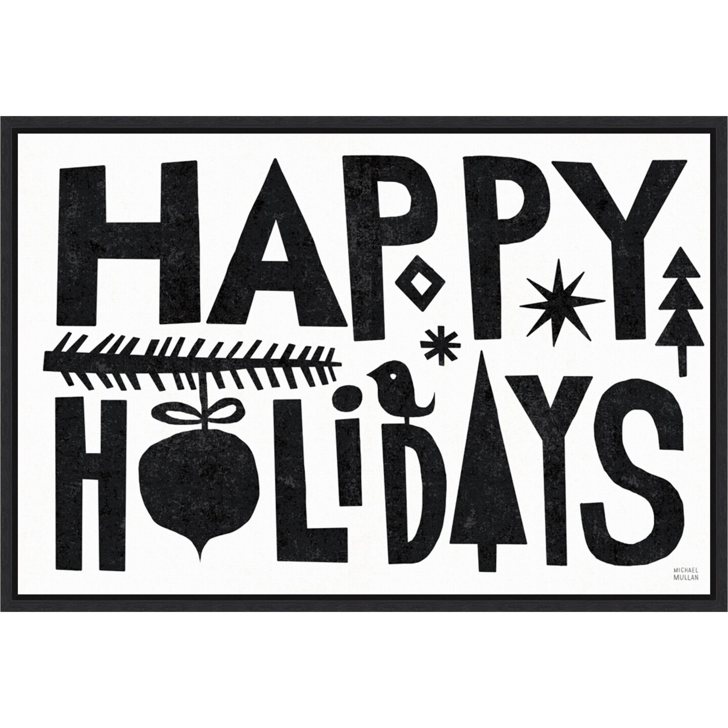 Christmas Whimsy Happy Holidays Black by Michael Mullan Canvas Art Framed